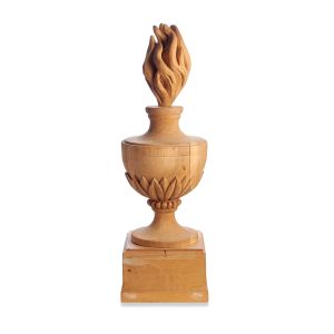 Hand Carved Antique Wood Urn with Flame