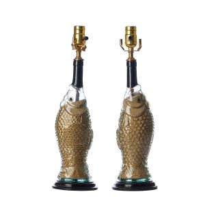 Pair of Glass Bottle Fish Trout Lamps