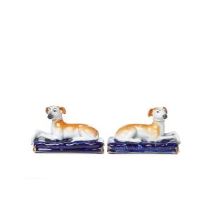 Pair of English Staffordshire Porcelain Whippet Figurines