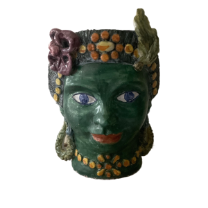 Large Majolica Ceramic Nubian Head Planter