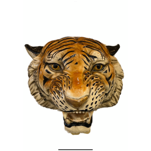 Antique Vintage Tiger Head Majolica Ceramic Hand Painted Wall Trophy