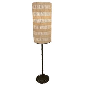 Floor Lamp Bronze Bamboo (LC Tiffany Style Candlestick) with Tall Cylinder Papyrus Lampshade 