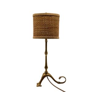WAS Benson Arts & Crafts brass table lamp with a serpent tail Oval Rattan Lampshade