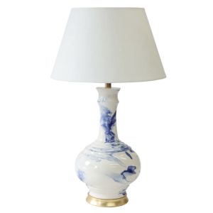 Lamp Chai Marbleized Navy on White Porcelain with Gold Leaf Base - Hwang Bishop 