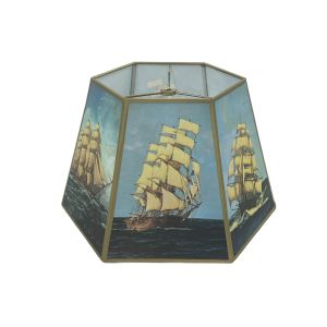 9 x 14 x 10 Brass Spider Hexagon Empire Nautical Vintage Ship Lampshade 