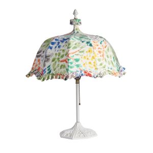 Antique Umbrella Lamp with Clarence House Fabric Open and Closes